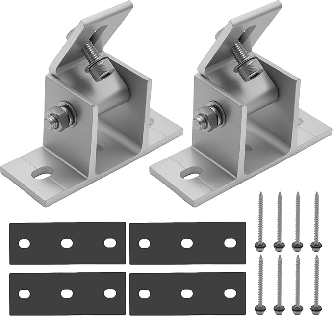 4Pcs Adjustable Solar Panel Tilt Mount Bracket Base Tilt Angle 10°-60° Flat Roof Mount Holder RV Solar Panel Mounts Clamp Roof Stand