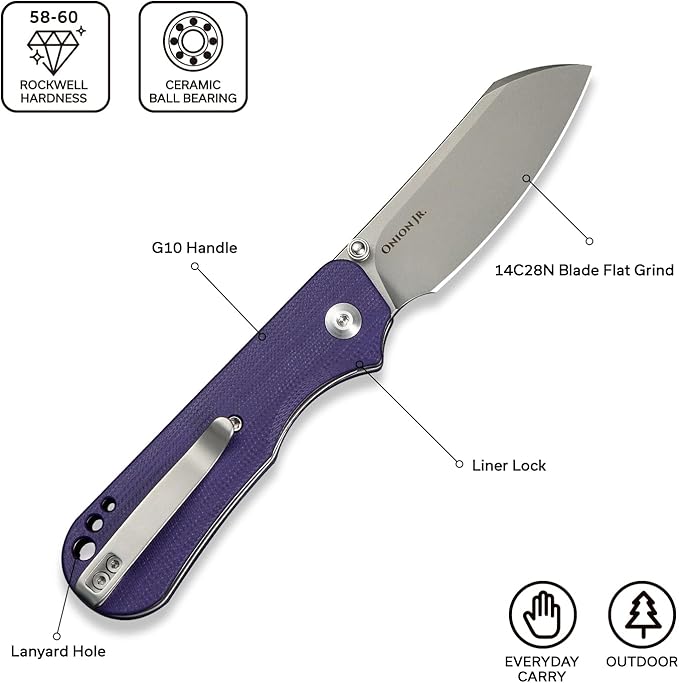 CIVIVI Crabby Pocket Knife EDC Folding Knife for Men Women with Swedish 14C28N Blade Contoured G10 Handle Designed by Ken Onion Jr. C24055-2