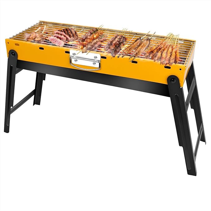 Portable Charcoal Grill Portable Tabletop BBQ for Outdoor Cooking | Compact Folding Grill for Camping Hiking Picnics &amp Travel | 24”x13”x9” Lightweight Smoky Flavor Grill
