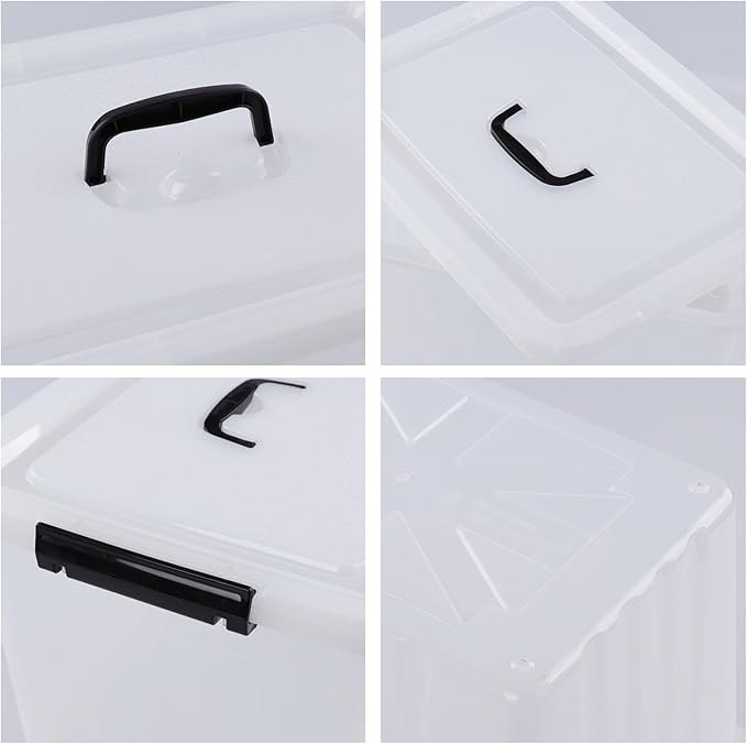 Wekioger 22 Quart Plastic Container Box with Lid Set of 4 Latching Storage Bin with Handle Clear