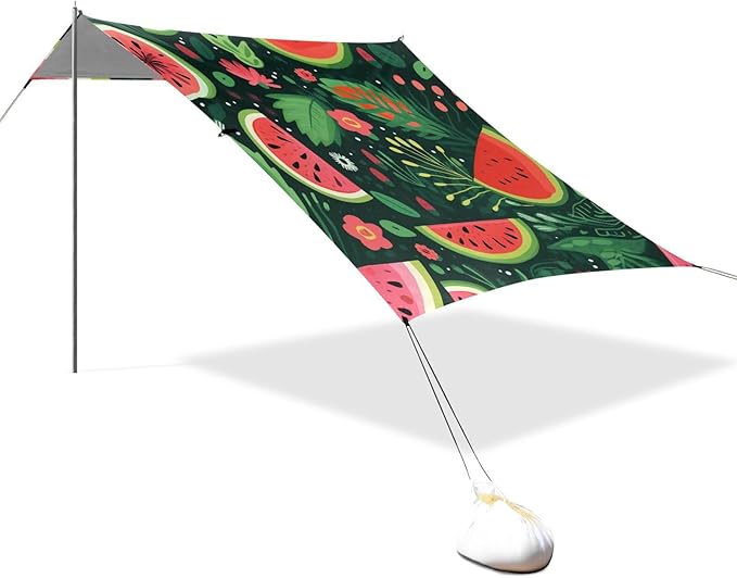 ALAZA Sliced Watermelon Palm Leave Beach Tent Sun Shelter Portable Canopy Sunshade for Outdoor Camping Picnics Backyard Fun 10x9 ft