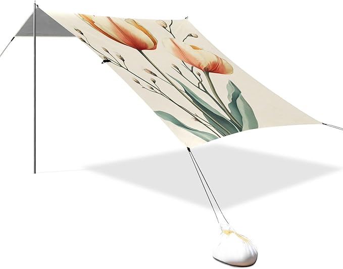 ALAZA Vintage Tulips Spring Floral Beach Tent Sun Shelter Portable Canopy Sunshade for Outdoor Camping Picnics Backyard Fun 10x9 ft