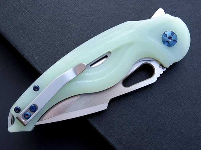 Eafengrow EF936 Pocket KnifeG10 Handle D2 Steel Blade Knife with Ball Bearing Safe Open Flipper Knife EDC Tool Knives for Camping Survival Hiking (jade)