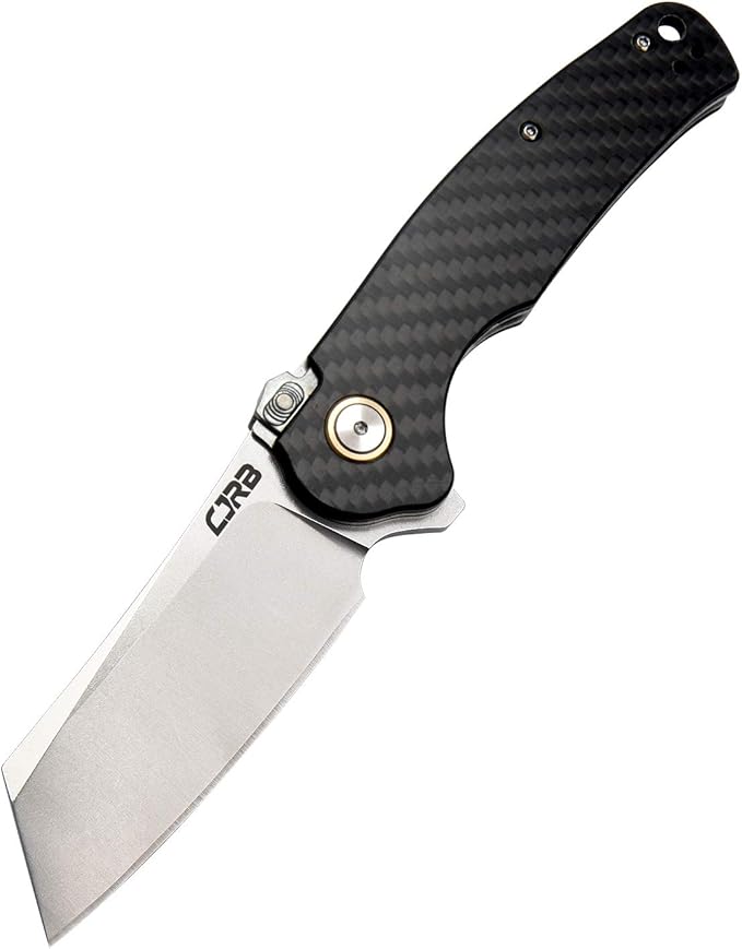 CJRB Crag Tactical KnifeCleaver Pocket Folding Knife with Stonewash AR-RPM9 Steel Blade and Carbon Fiber Handle for Men Outdoor Survival Camping and EDC Black (J1904R)