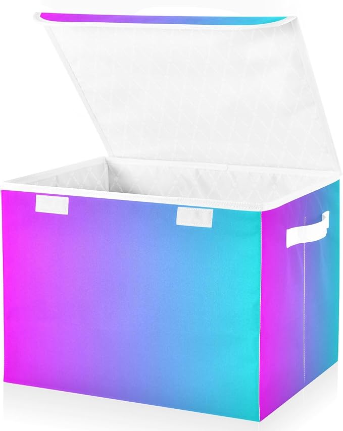Blue Purple Gradient Storage Containers with Lids Foldable Home Storage Storage Boxes for Closet for Office Supplies