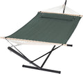 SUNCREAT Hammocks Extra Large Double Hammock with 12 ft Stand 475lbs Capacity Outdoor Portable Hammock with Hardwood Spreader Bar Extra Large Pillow Gray Green
