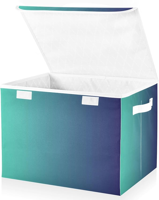 Blue Gradient Storage Bin with Lid Foldable Office Storage Qt Storage Bins for Office Supplies Home Decor