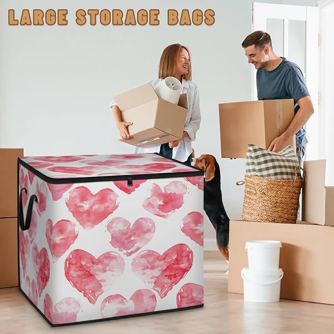 XL Large Clothes Storage with Lid Handle Valentine's Thick Clothes Blanket Storage Containers for Organizing Bedroom Closet Comforter Organization Storage