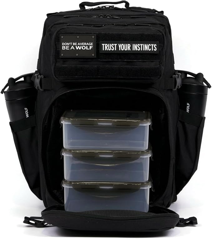 45L Meal Prep Management Backpack | With Built-In Cooler Easily Store and Carry Food Containers | Extra Large Military Rucksack for Gear Water Resistant Travel &amp Gym Bag (Alpha Black Meal Prep)