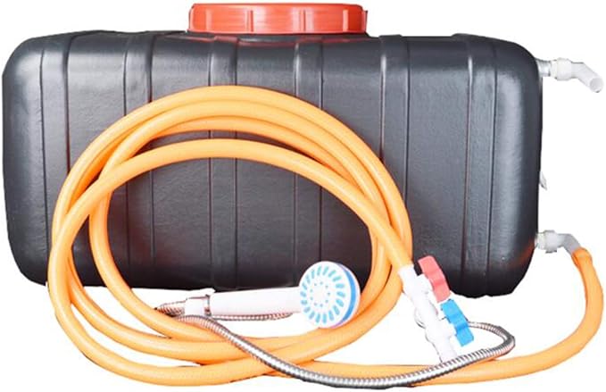 Outdoor Camping Tank Plastic Storage Water Container Summer Home Bath Shower Bucket Emergency Storage Water Tank with Shower Head and Hose Travel Camping Solar Heating Hot Water Bucket