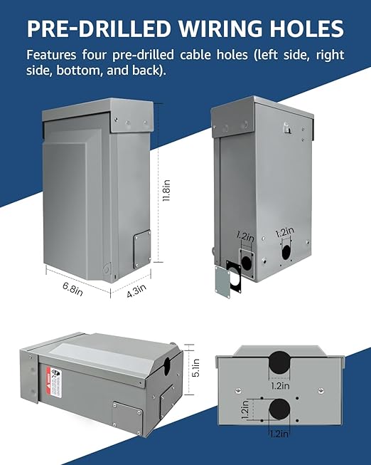 50 Amp Generator Inlet Box with Air Switch NEMA SS2-50P Power Inlet Box for 3-Prong Generator Cord 125/250V Generator Plug Weatherproof Outdoor Use