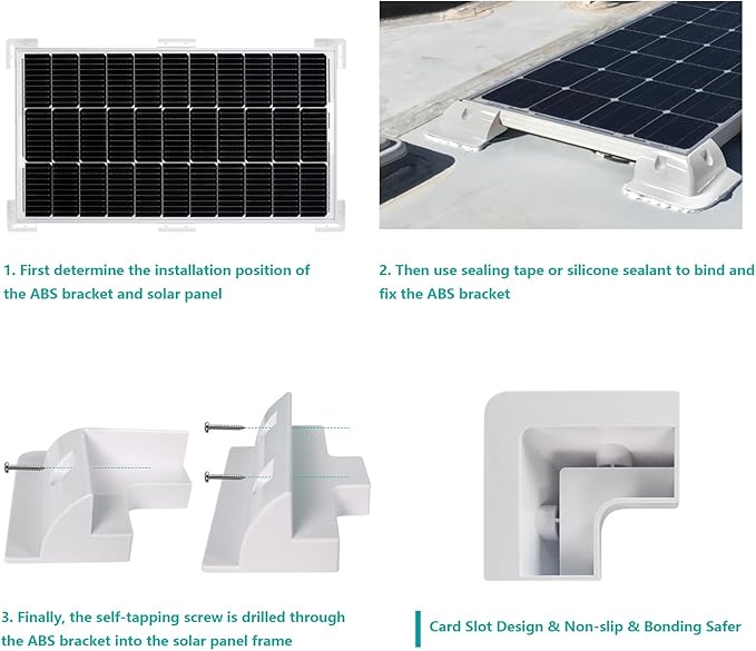 Solar Panel Mounting Brackets Kit 7PCS RV Roof Mounts No Drill Caravans Campervans (White)