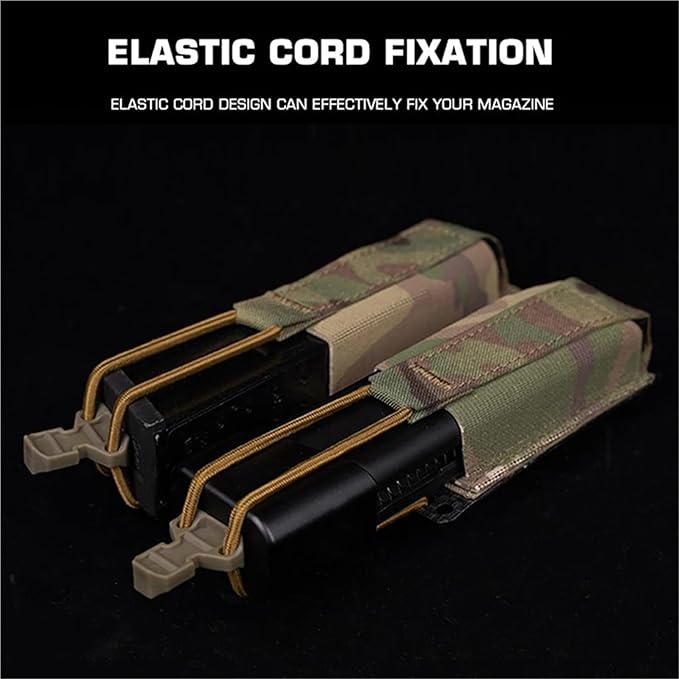 Tactical Double Elastic Mag Pouch - 9mm/40 MOLLE Waist Belt Bag for Flashlight &amp Tool Holster Hunting Airsoft Shooting Gear