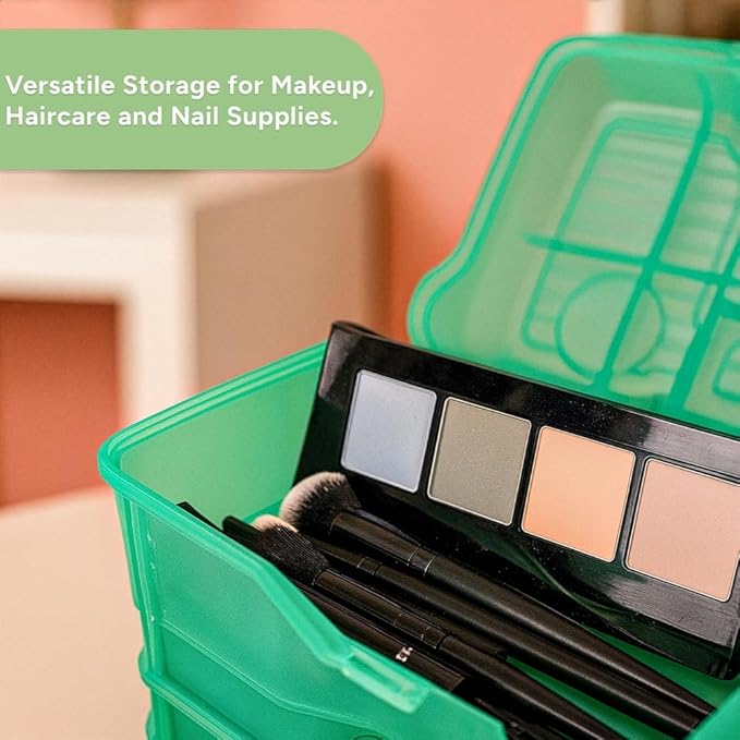 Best Kept Portable Cosmetic Organizer with Compartments | Makeup Organizer Box For Vanity | Skin Care | Jewelry | Cosmetic Train Case | Hair &amp Grooming Storage Case | Green translucent