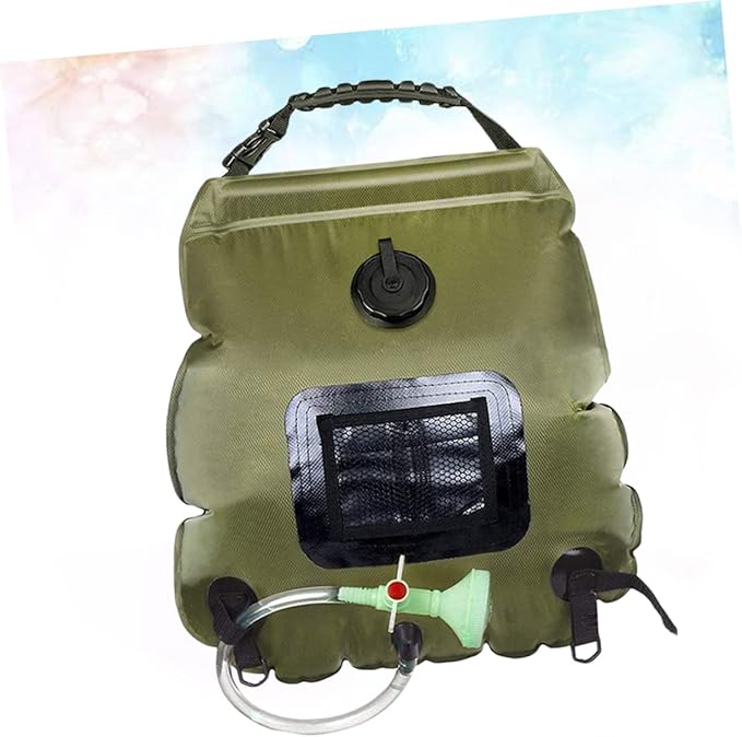 Mikinona Solar Camping Shower Bag Portable Outdoor Shower with Nozzle for Hiking Beach Travel and Outdoor Activities Olive Green Water Storage