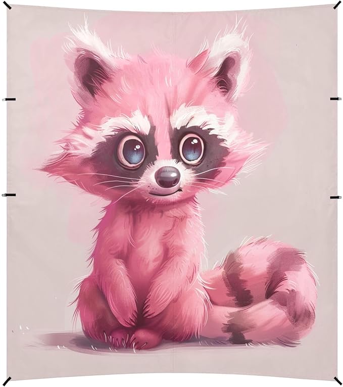 ALAZA Pink Raccoon Cartoon Beach Tent Sun Shelter UPF50+ Protection Beach Shade Canopy w/ 4 Sandbags for Outdoor Camping Fishing Backyard Fun Picnic 10x9 ft