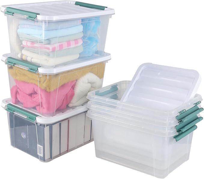 20 Quart Clear Storage Latch Box Set of 6 Plastic Storage Containers with Lids