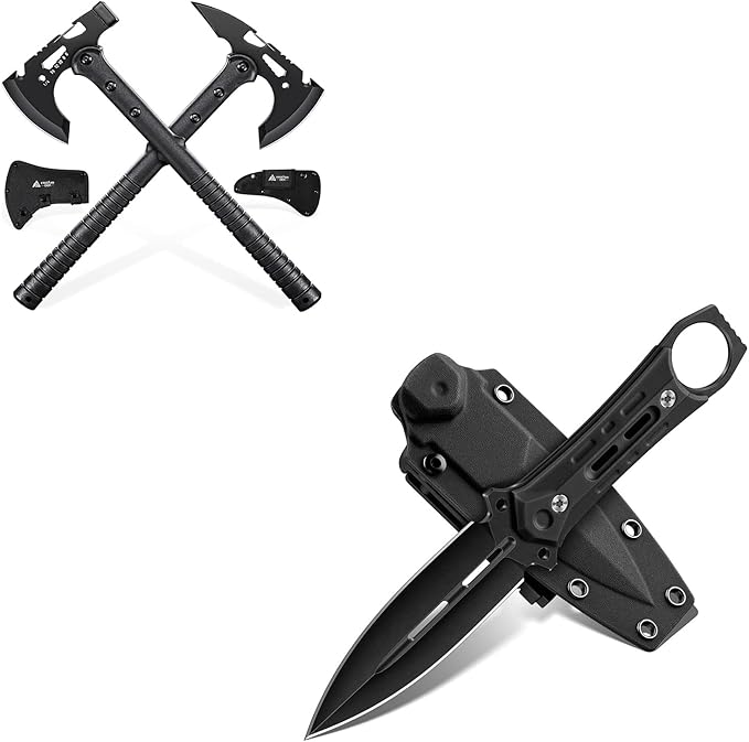 Freelander D2 Steel Fixed Blade Knife Bundle with Tactical Axe 2 Pack