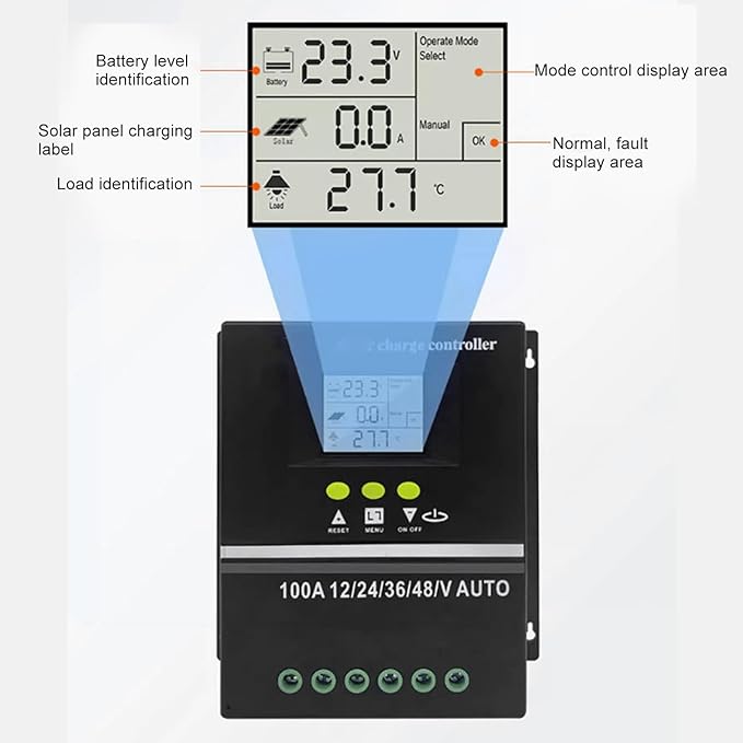 KIMISS MPPT Solar Charge Controller 100A 12V/24V/36V/48V Dual USB Ports &amp Backlit LCD Display Solar Panel Regulator Adaptive Solar System Monitor