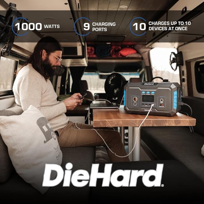 DieHard Portable Power Station 1000-Watt (2000-Watt Peak) - Quiet Lightweight Solution for Home Backup Weather Emergencies Outdoor Recreation Jobsite