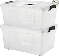 2 Packs 105 Quarts Heavy Duty Storage Bins with Lids Wheels Plastic Storage Containers - Locking Lid Stackable Clear Bins for Garage/Closet Crush-Proof Design (2 100L with Wheels)