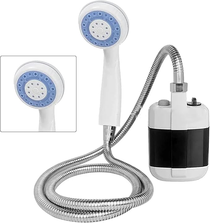AMONIDA Portable Shower Camping Shower High Output with ABS Material Water Saving Battery Powered White Modern