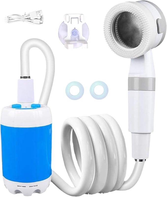 Portable Camping Shower 2 Levels Electric USB Portable Shower Waterproof Outdoor for Camping Hiking Travel Car Washing Pet Cleaning USB