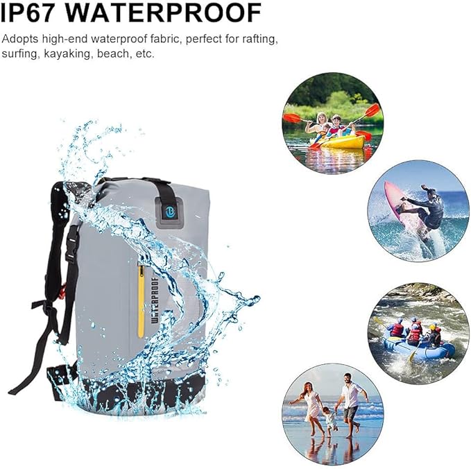 XhuangTech 20L Waterproof Drybag Water Sports Floating Backpack Durable Heavy Duty Duffel Bag for Kayaking Rafting Boating FishingCamping (Gray 20L)
