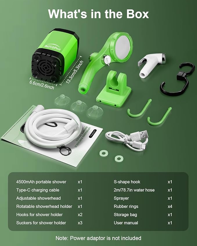 AUTOPkio Portable Camping Shower - Outdoor Camp Shower with Showerhead Sprayer &amp Rechargeable Battery Pump for Camping Travel Hiking Car Washing Pet Bath