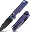 Vosteed Parallel Ultra Thin Folding Pocket Knife - 2.90 S35VN Black Stonewash Blade Reverse Tanto - Crossbar Lock Purple Titanium Handle - Hiking Camping Knives - A3518