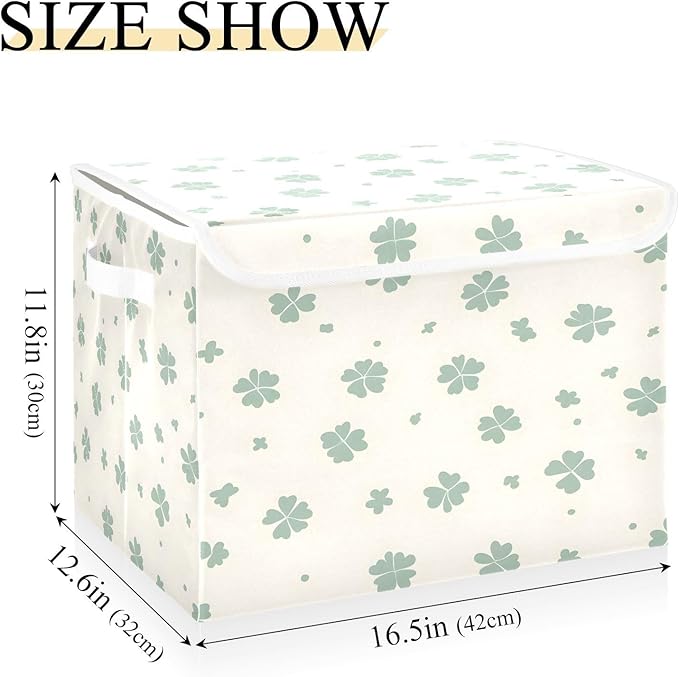 Christmas Storage Baskets with Lids Shamrocks Collapsible Bins Stackable Fabric Linen Baskets Closet Organizer Container 16.5x12.6x11.8