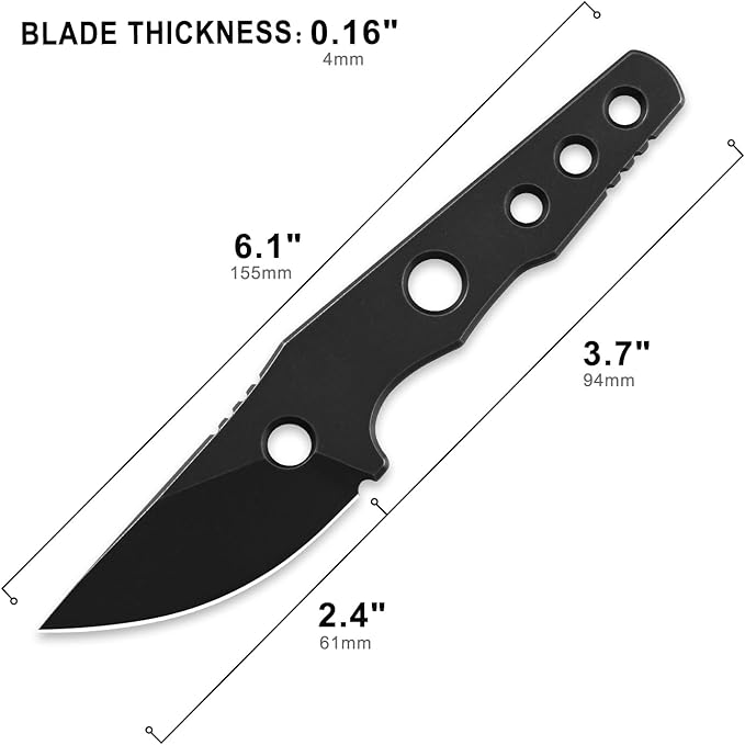 Petrified fish PFE13 Bison Fixed Blade Knife 2.4 14C28N Stonewashed Blade 2.52oz 14C28N Handle Fixed Blade Knife for Camping EDC Outdoor (Black Stonewashed)