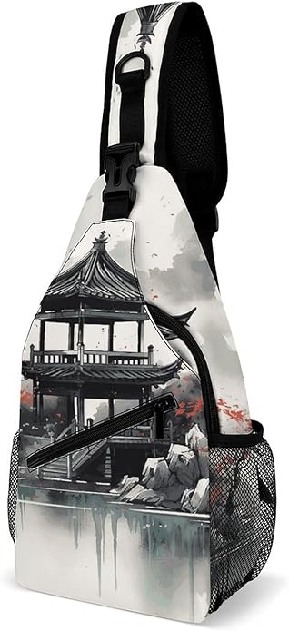 Chest Bag Chest Bag for Men Tactical Running Chests Pack Outdoor Sports Chests Bag Chinese Ink Painting Sling Backpack Women Suitable for Hiking Running Cycling And Shopping