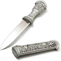 Fixed Blade Knife Chinese Tibetan Knife with Ornate Handle Celtic Knot Design Steel Blade with Sheath