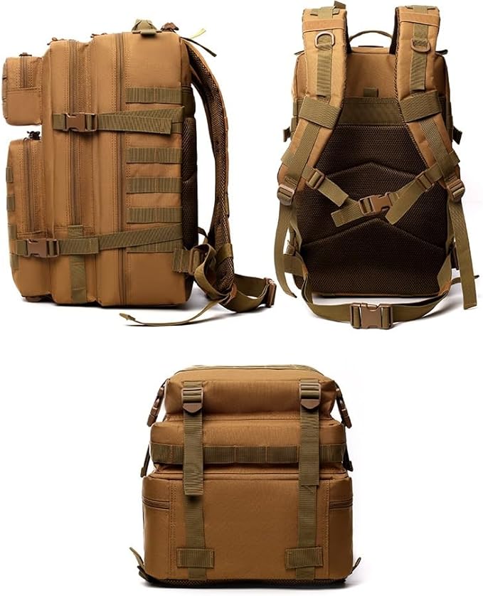 Tactical Backpack Military Molle Hiking 45L Multifunctional camouflage sports mountaineering in dark brown