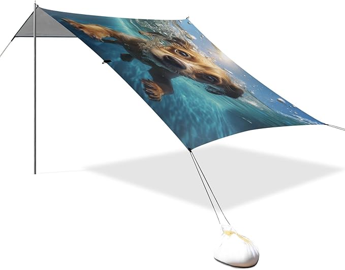 ALAZA Dog Puppy Underwater Beach Tent Sun Shelter UPF50+ Protection Beach Shade Canopy w/ 4 Sandbags for Outdoor Camping Fishing Backyard Fun Picnic 10x9 ft