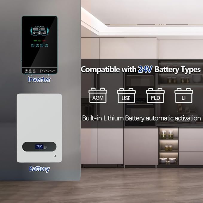 Y&ampH 4000W Hybrid Solar Inverter DC24V 120VAC Pure Sine Wave Output Battery-Free Starting Built-in 140A MPPT Charger 6.25 Touch LCD UPS/Line/Battery Mode for Off-Grid Home/RV/Energy Storage Sy