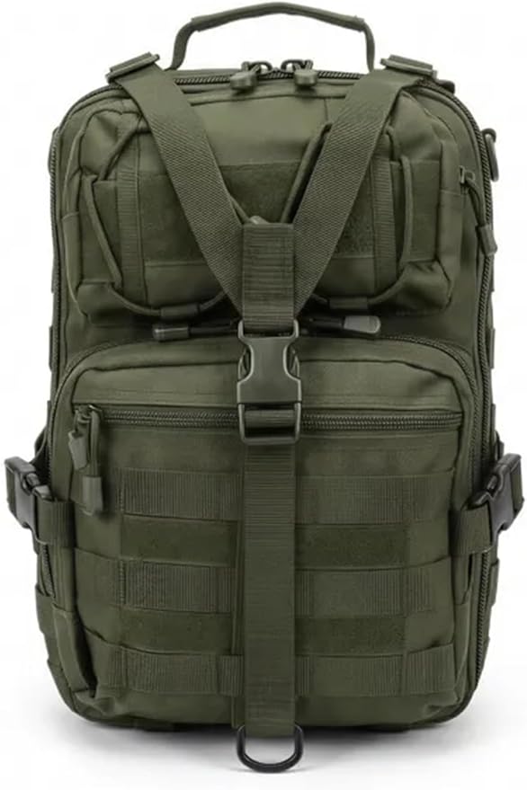 SMONT Army Green Tactical Sling Bag - MOLLE Compatible Daypack Small Durable Backpack for Hiking Commute Work/EDC - Assault Range Bag Crossbody Chest Pack Single Shoulder Pack in Army Green