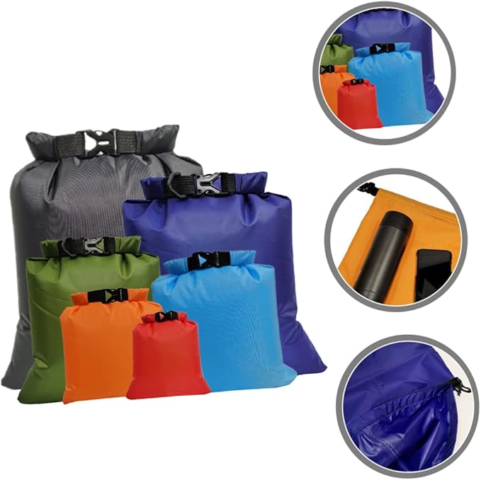 HANABASS 6pcs Dry Compression Pouch Set for Outdoor Adventure Multi Drifting Bags for Kayaking Hiking and Camping and Wear-resistant Storage