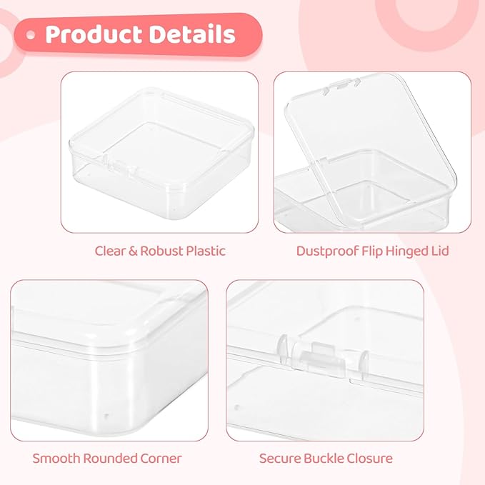 yeesport 120 Pcs Plastic Bead Storage Containers 3×3×1 Small Storage Boxes Clear Square Containers with Hinged Lids Mini Organizer Cases for Jewelry Crafts Small Items Parts