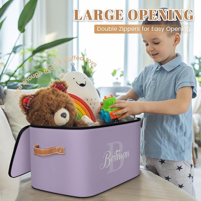 Storage-Bins-with-Lids Handle Customized Closet Stackable Cube Box for Kids-Boys-Girls-Toys Under-Bed Collapsibl Basket 1 Pack