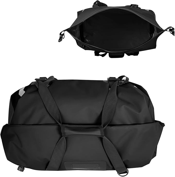 Waterproof Duffel Bag for Men/Women Roll-top Dry Backpack Duffel Bag with Quick-fixed Straps Motorcycle Tail Saddle Bag for Motorcycling Rafting Boating Kayaking Travel 66L-Black