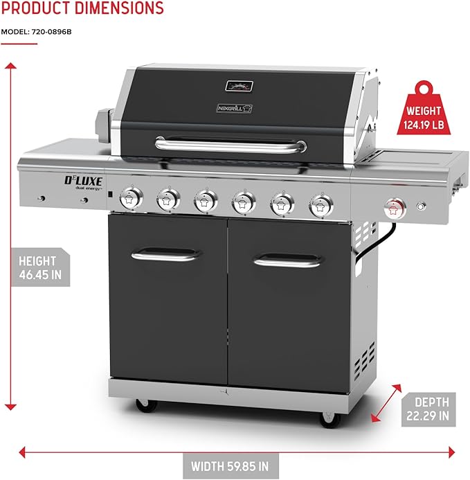 Nexgrill Deluxe 6-Burner Propane Gas Grill with Ceramic Searing Side Burner Rotisserie Kit 60000 BTUs Output and Stainless Steel Control Panel BBQ Grill Perfect for Outdoor Gatherings - 720-0896B