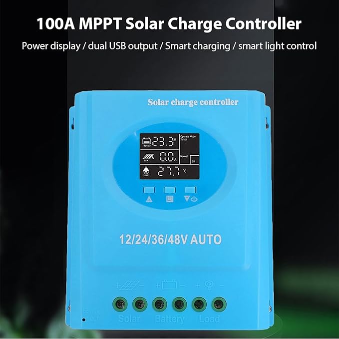 150A MPPT Solar Charge Controller 12V 24V 36V 48V Automatic Adaptation Intelligent Regulator with LCD Display Dual USB Ports for Lead Lithium Battery Solar Power System (120A)
