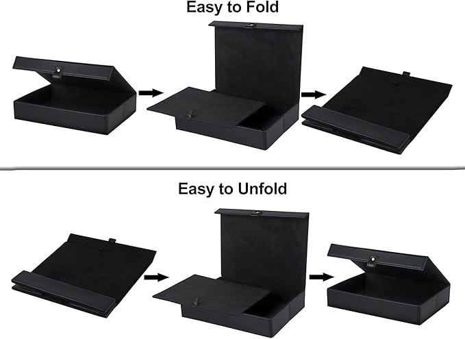 HofferRuffer Photo Storage Boxes with Dust-Proof Lid Set of 2 Faux Leather Lidded Storage Bins Photo Jewelry Scrapbooking Supplies Keepsake Organizer for Elegant Home &amp Office Decor (Black)