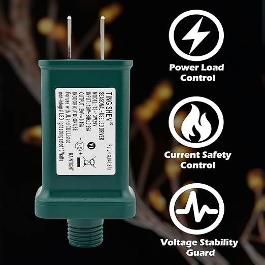 Goodsby Class 2 LED Transformer for Christmas X-Mas Tree Lights Holiday Lighting LED String Light 29V 0.45A Power Supply 13W Raintight US Plug Power Adapter UL-Listed TS-13W29V (Right Positive)
