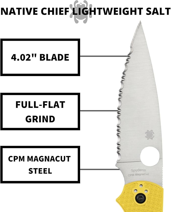 Spyderco Native Chief Lightweight Salt Folding Pocket Knife with 4 CPM MagnaCut Steel Blade and FRN Handle - EDC Knife for Men and Women Perfect for Hunting Tactical - SpyderEdge - C244SYL