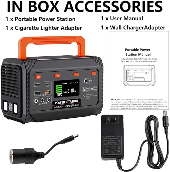 300W Portable Power Station270Wh Camping Lithum Battery Solar Generator with 2 AC Output USB-C PD 45W Quick Charge Battery Pack for Home Use Camping Travel Emergency Hunting