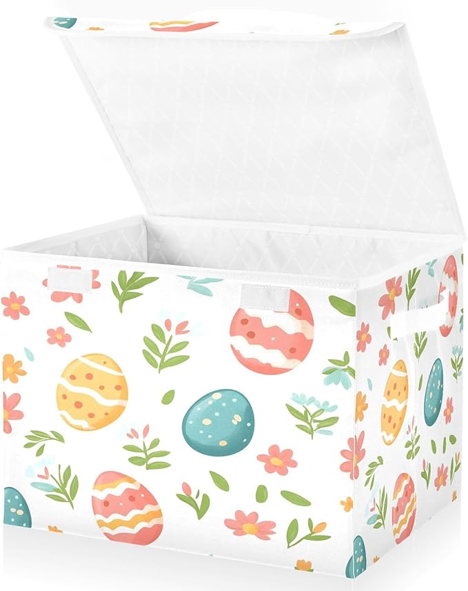 Christmas Storage Baskets with Lids Easter Eggs Collapsible Bins Stackable Fabric Linen Baskets Closet Organizer Container 16.5x12.6x11.8