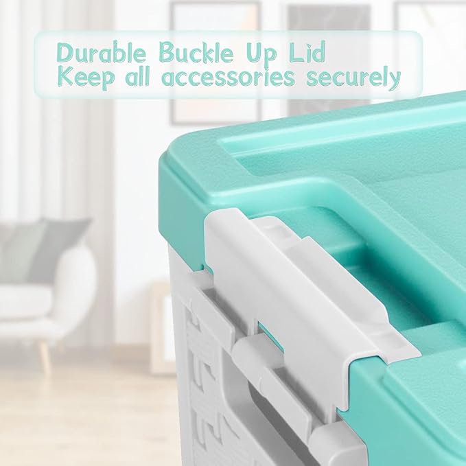 TOPCJ Foldable Storage Bins with LidsCloset OrganizerStackable Plastic Storage Containers with Secure Latching BucklesPerfect Storge Box Organization for Homehome Office(Blue)